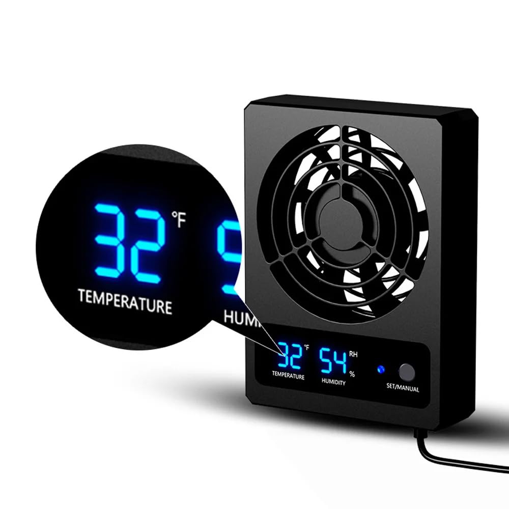 Termómetro e Higrómetro para Tanque de Selva Tropical de Reptiles, Ventilador de Ventilación con Control Inteligente Deshumidificador de Ventilación con Pantalla Digital