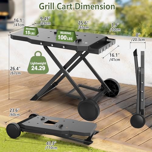 Image of Portable Grill Cart for Blackstone 17 inch & 22 inch Griddle, Foldable Grill Table with Propane Tank Holder, Outdoor Portable BBQ Grill Stand for Backyard, Camping, Tailgating