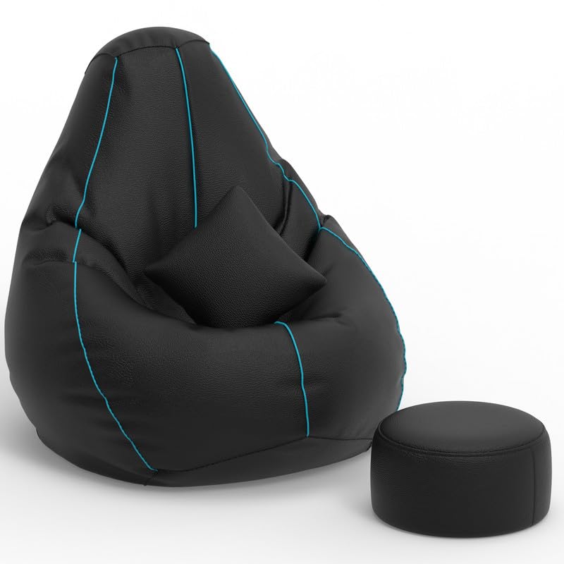 Image of Biggie Bean Bag Chair 4XL with Beans Filled-3D Zen Piping- Bean Bag with 3D Piping-Crafted for Comfort-Styled for Elegance with Free Cushion & Footrest (Matching Color : Piping, Black Teal)