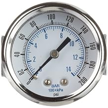 PIC Gauges 103D-158G U-Clamp Panel Mount Dry Pressure Gauge w/ Chrome Plated Steel Case, Brass Internals, Chrome Bezel, Plastic Lens, 1.5" Dial, 0/200 psi Range, 1/8" Male NPT