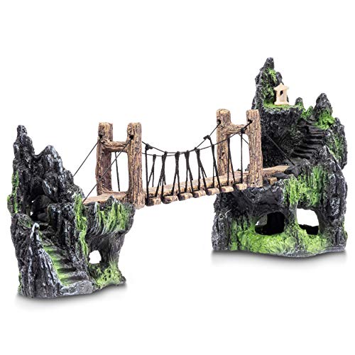 Aquatic Planet Rope Bridge Mountains Aquarium Fish Tank Ornament Decoration Medium Size (33cm x 8cm x 13.5cm)