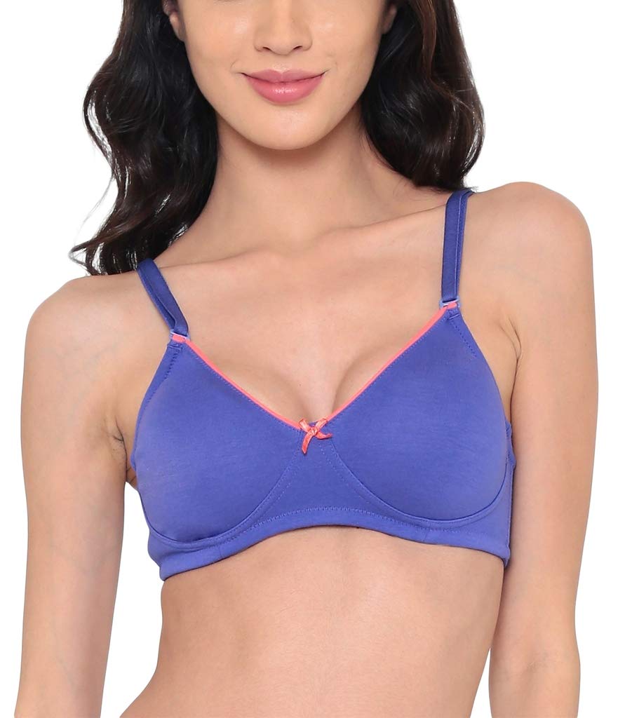 LaavianWomen's Wirefree Ultra Soft Non Padded Medium Coverage Moulded Cups Cotton T-Shirt Bra with Detachable Multiway Straps : 32B - 40D