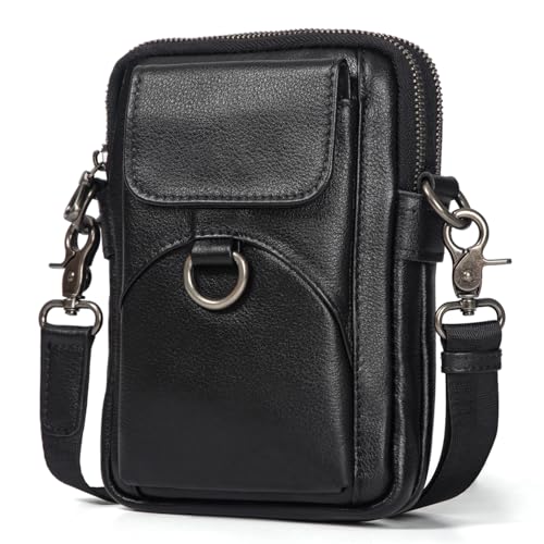 Image of Augus Genuine Leather Small Crossbody Messenger Phone Bag for men's