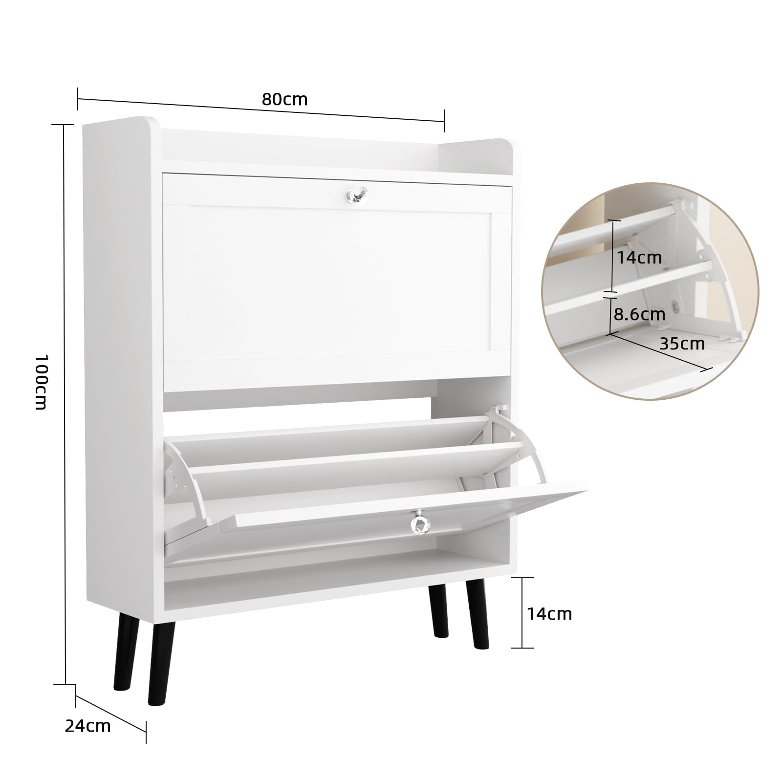 VOWNER Meuble à Chaussures, Armoire Rangement Entrée, Blanc, 80x100cm