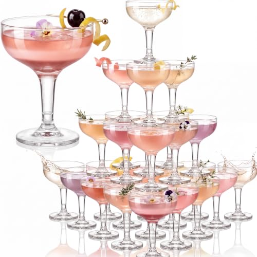 Zopeal 50 Pcs Plastic Champagne Glasses Disposable Martini Glasses, Clear