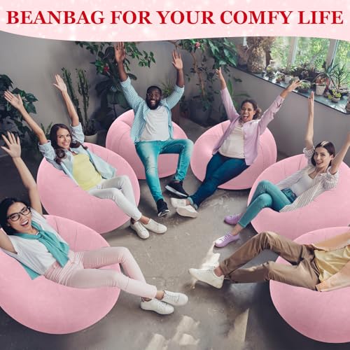 Image of Realspring Inflatable Bean Bag Chairs Outdoor Blow up Camping Chairs Inflatable Lazy Sofa Folding Portable Bean Bag Loungers Couch for Movie Night(Light Pink,6 Pcs)