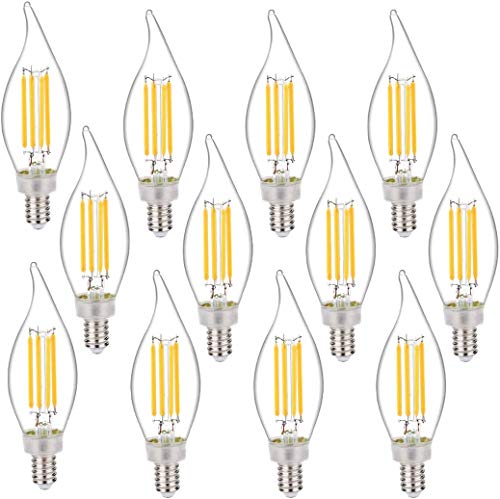 C35/CA11 Chandelier led Light Bulbs, Dimmable 4W Equivalent to 40W LED Candelabra Bulbs, 2700K Warm White, E12 Small Base LED Bulbs, Flame Tip (12 Pack)