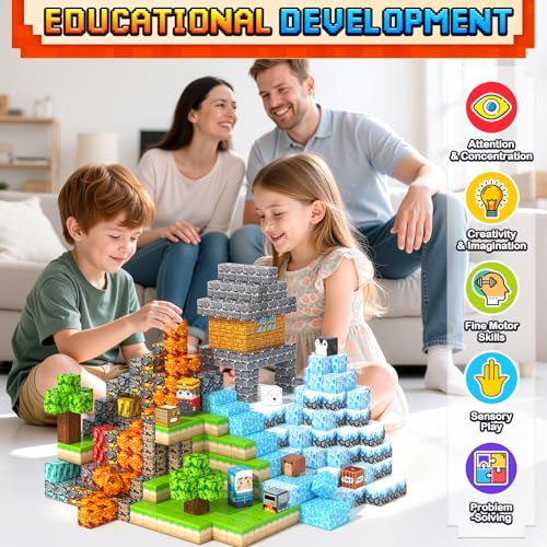 Image of Magnetic Blocks - 200PCS 0.8 inch Building Blocks STEM Toys for Boys Girls Kids | Sensory STEM Magnetic Toys for Kids, Mine Magnet World Craft Cubes Set, Birthday Gift for Boys Girls Ages 3-5 5-7 8-12
