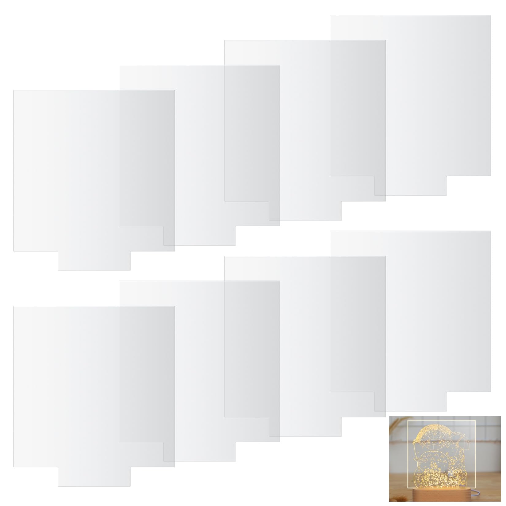 Gaomoeny 8 Pieces Clear Acrylic Panels, 2 mm Square Clear Acrylic Panels, 15 cm for LED Light Base Display for DIY Projects — image 1
