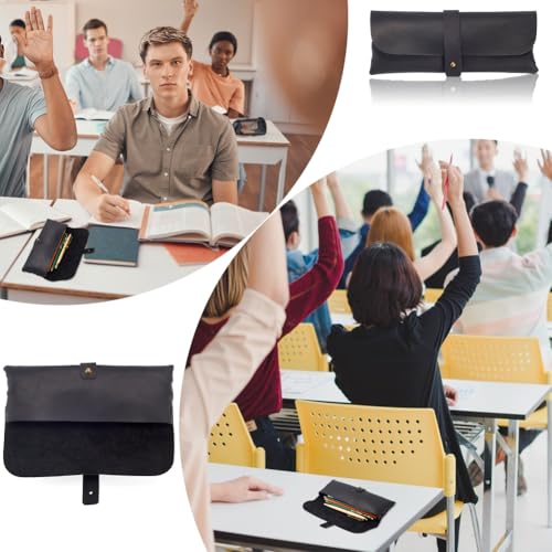 Image of GORGECRAFT Retro Black Crazy Horse Leather Pencil Case Genuine Leather Snap Cover Pen Cases Large Capacity Leather Pencil Pouch Vintage Holders for Pen Pencils Men Women Glasses Sunglasses