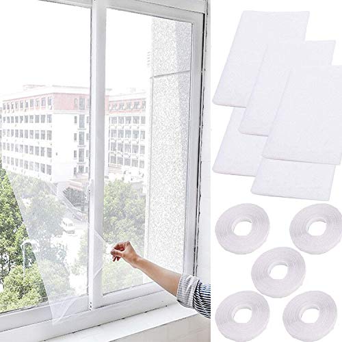 5 paquetes de mosquiteras para ventana, 1,3 m x 1,5 m, con 5 rollos de cintas autoadhesivas (blanco)