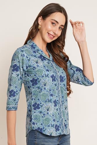 Image of COTLAND Fashions Jaipuri Cotton Floral Printed Shaded Shirt for Women (Top Style)