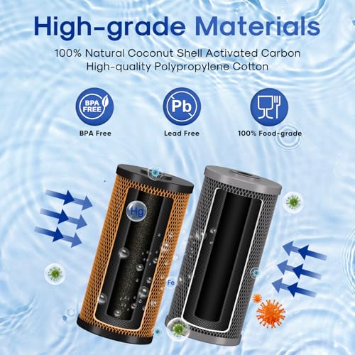 Image of ICEPURE 2-Stage 10 inch x 4.5 inch Whole House Carbon Water Filter Set, KDF Heavy Metal Removal Cartridge and Lead Removal Cartridge Replacement for WFHDC8001, CB-BB-10, FXHTC, Pack of 1