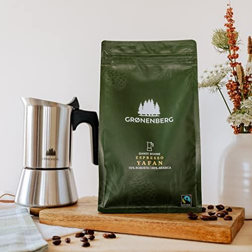 Zestaw ekonomiczny do kawy 4: Bio ziarna espresso 250 g + zaparzacz do espresso indukcja stal szlachetna 4 filiżanki | dzbanek do mokki (200 ml)