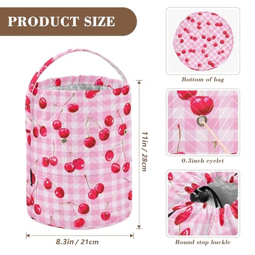 Image of ElliTarr Crochet Bag Yarn Bag with Handle Portable Knitting Project Bag Travel Yarn Storage Organizer Holder Case Pink Juicy Checkered Cherry
