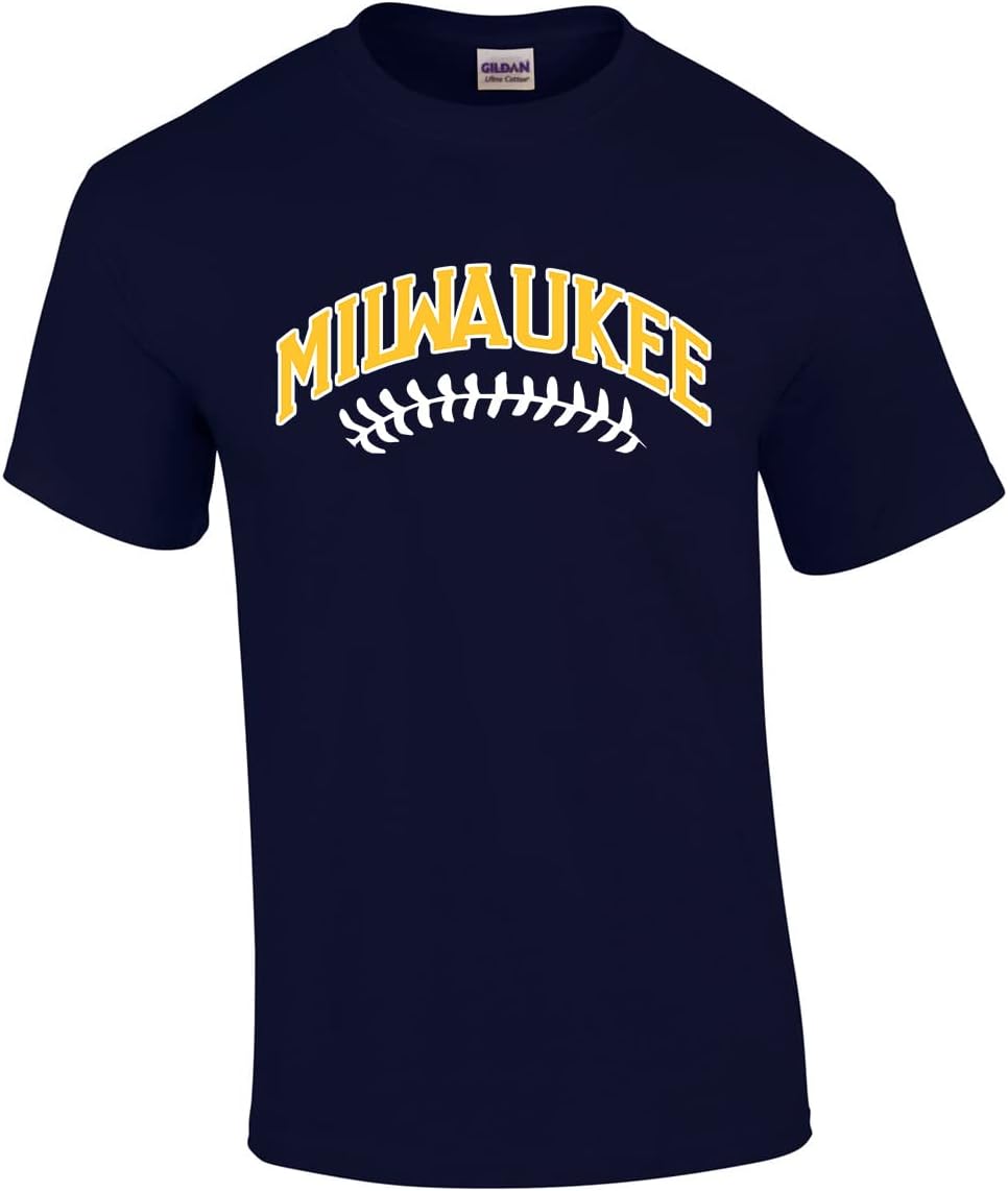 Mens Baseball Team Tshirt Arizona Baseball Team Color Cardinal and Gold Laces Short Sleeve T-Shirt Graphic Tee