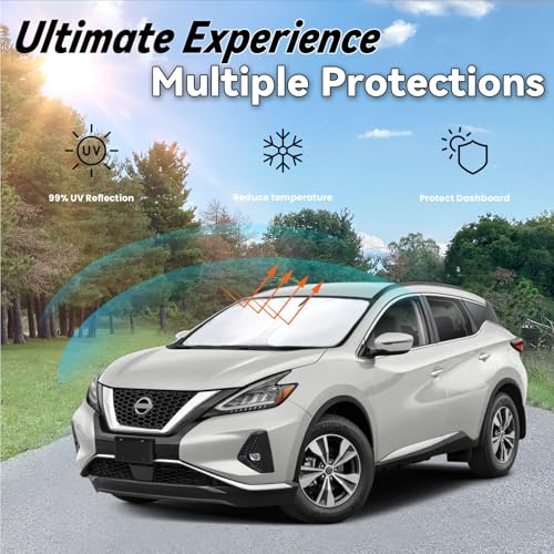 Image of Car Front Windshield Sun Shade for Murano 2015-2024, Car Window SunShades Shield Cover Sun Visor Protector with 240T Reflective Fabric UV & Sun Heat Protection Accessories