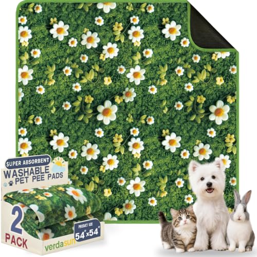 Image of Washable Pee Pads for Dogs, Reusable Puppy Potty Training Pads, Ultra-Absorbent Thick Waterproof Leak-Proof Non-Slip Pads & Mat for Crate, Playpen, Floor, Whelping & Housebreaking , 2 Pack 54 inchx54 inch