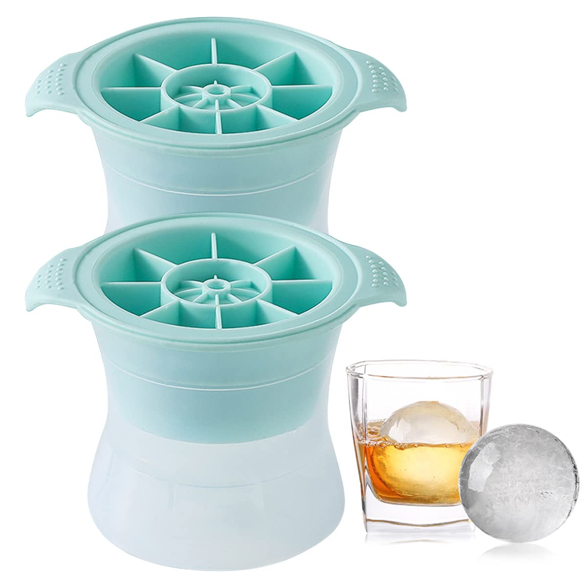 2Pcs Sphere Ice Cube Molds, Leak Free Silicone Ice Molds, Slow Melting DIY Ice Ball for Cocktail Whiskey Drink Spirits, Cocktail Novelty Drink Molds Blue, ICECUBE08-BL