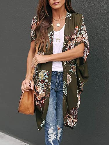 Ivay Womens Floral Kimono Duster Cardigans Short Sleeve Draped Oversized Beach Cover Up Cape2