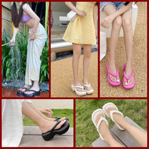 Women's Platform Flip Flops with Arch Support, Chunky Slide Wedge Thong Sandals, Non-Slip Wedge Flip Flops, Summer Beach Platform Slides for Women Casual Comfortable Shoes2