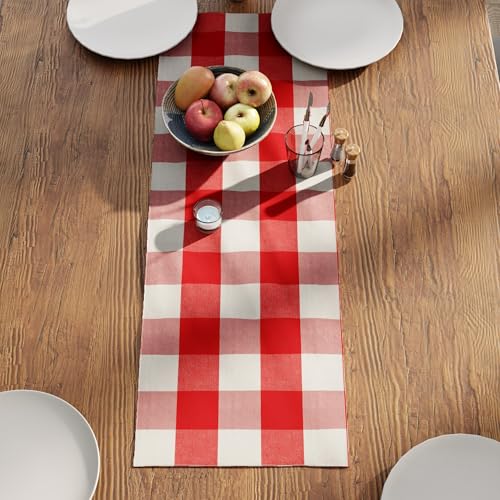 Image of Encasa XO Cotton Table Runner, 4 Seater Dining Table Decor Red | 200 GSM Heavy Weight | Machine Washable | Surface Protection | Rustic Farmhouse Style | 13 inchx36 inch