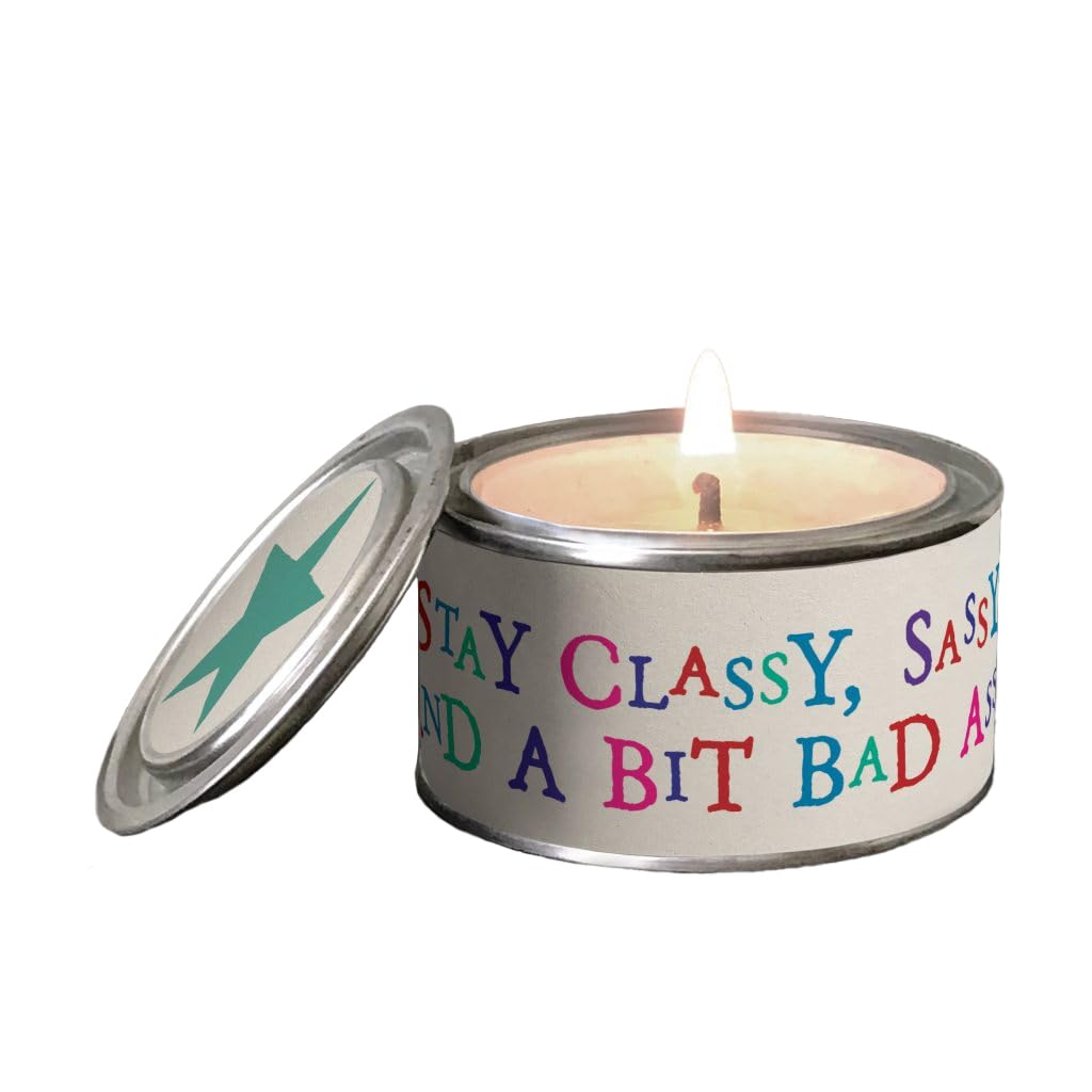 East of India Word Candle in a Tin with a Sentiment Wording Novelty Gift 89ml (Stay Classy, Sassy and a bit Bad Assy)
