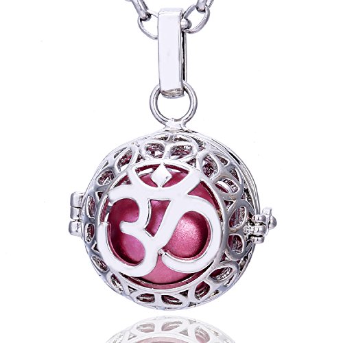 Morella Collar de Acero Inoxidable 70 cm con Colgante Mantra Om y Bola de resonancia de Color Rosa Ø 16 mm para Damas en Bolsa para Joyas