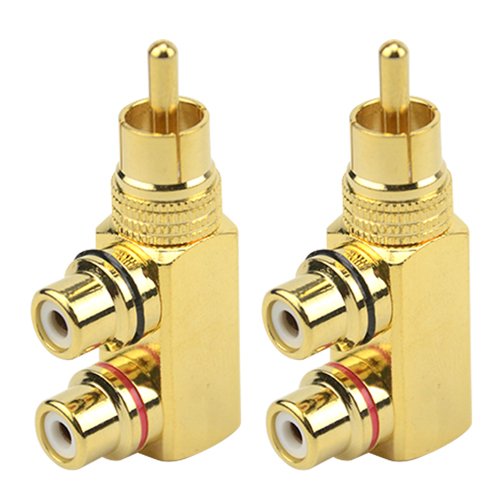 WMYCONGCONG2 PCS RCA Splitter Adapter RCA Male to 2 Female Right Angle Splitter Plug Connector