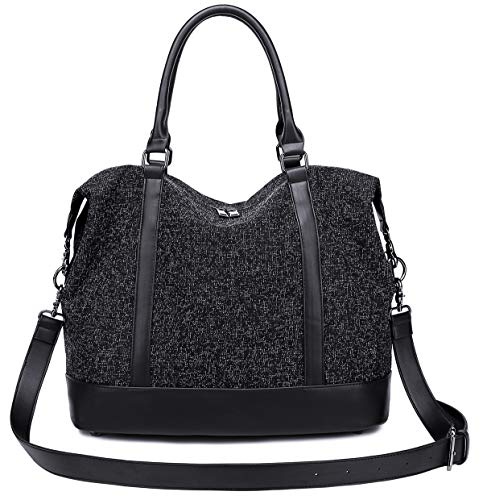 Womens Travel Weekend Bag Overnight Carry on Shoulder Duffel Beach Tote Bag (Black)