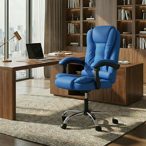 Image of Casa Copenhagen Italia Premium Leatherette Office Chair for Work | Boss Chair, Ergonomic Executive, Luxurious Cushioned Arms & Seat, 2 Point Back Massager, Heavy Duty Metal Base (Royal Blue)