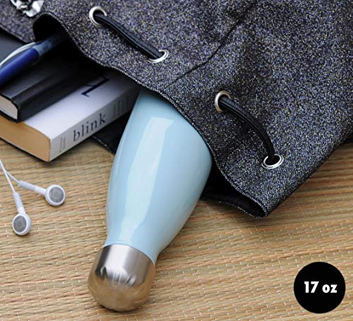 MIRA 17 Oz Stainless Steel Vacuum Insulated Water Bottle - Double Walled Cola Shape Thermo - 24 Hours Cold, 12 Hours Hot - Reusable Metal Water Bottle - Leak-Proof Sports Flask - Pearl Blue