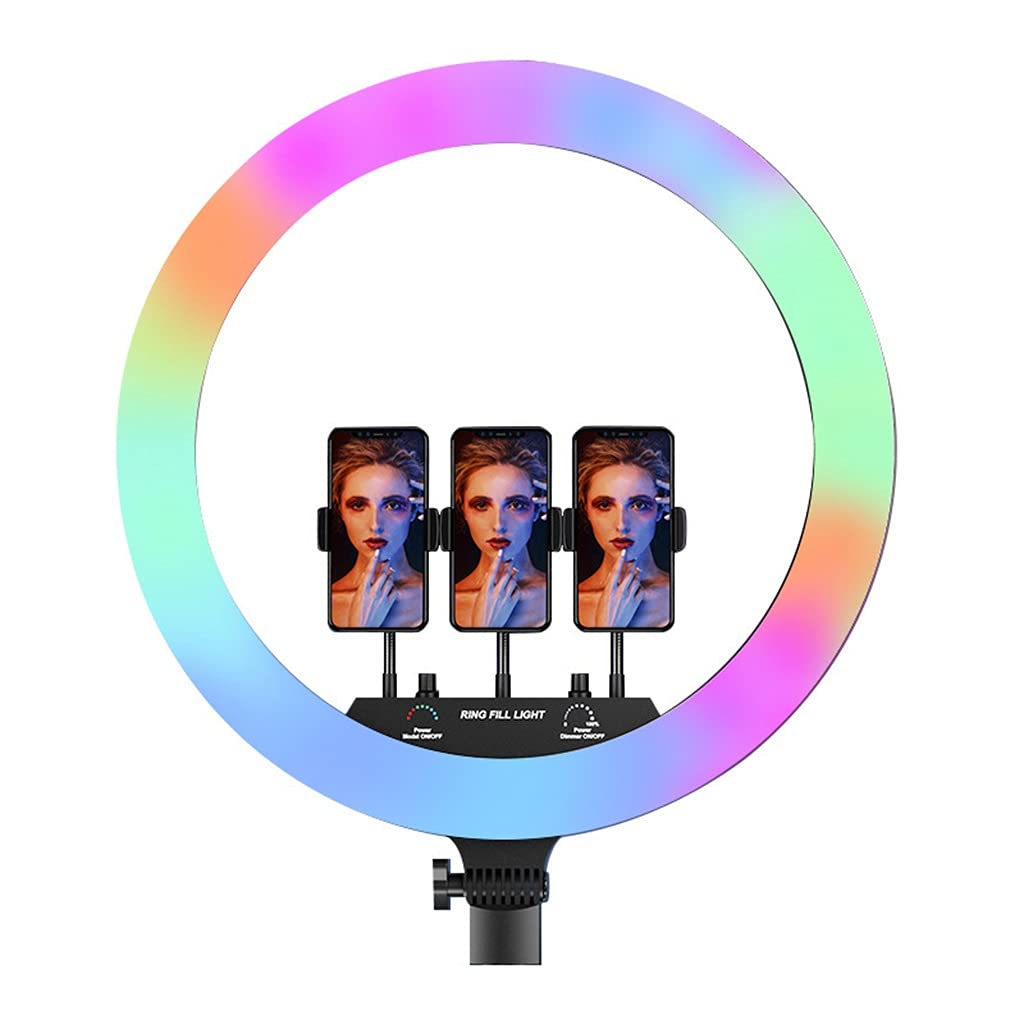 Anello Luminoso a LED da 18 Pollici con 3 Porta Cellulare Luce Circolare RGB per Live Streaming, Trucco, Youtube, Vlog, Selfie, 2 Pz