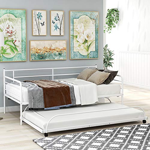 Harper & Bright Designs Twin Daybed with a Trundle, Metal Trundle Daybed Frame Sofa Bed for Bedroom, Guest Room, Living Room