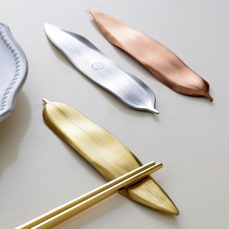 Miniatura 2 de jojofuny Soporte para palillos en forma de hoja, soporte de acero inoxidable para colocar en la mesa y utensilios de comedor para decoración