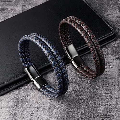 Bracelet punk homme en cuir véritable avec fermoir à chaîne mode