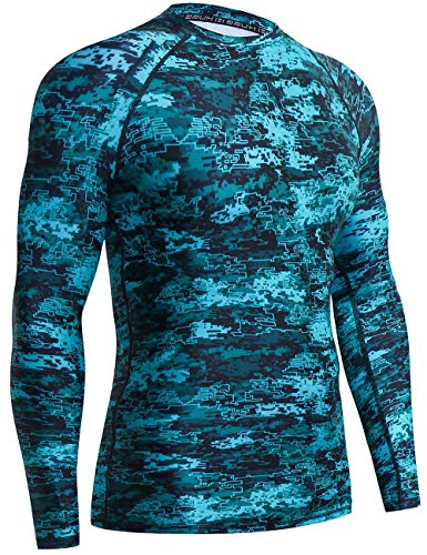 Image of HUGE SPORTS Men's Rash Guard Long Sleeves UPF 50+ UV Sun Protection Quick Drying Splice Compression Swim Shirts