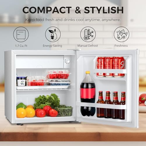 Image of Antarctic Star 1.7 Cu.Ft Compact Refrigerator with Freezer,Adjustable Thermostat,Removable Glass Shelf,Single Reversible Door Mini Fridge for Bedroom,Office,Dorm,White