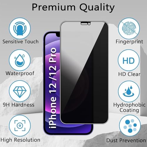 Image of 2 Pack 360 Degree Privacy Tempered Glass for iPhone 12 /iPhone 12 Pro - Anti-Spy, Anti-Scratch, 6.1-Inch Screen Protector