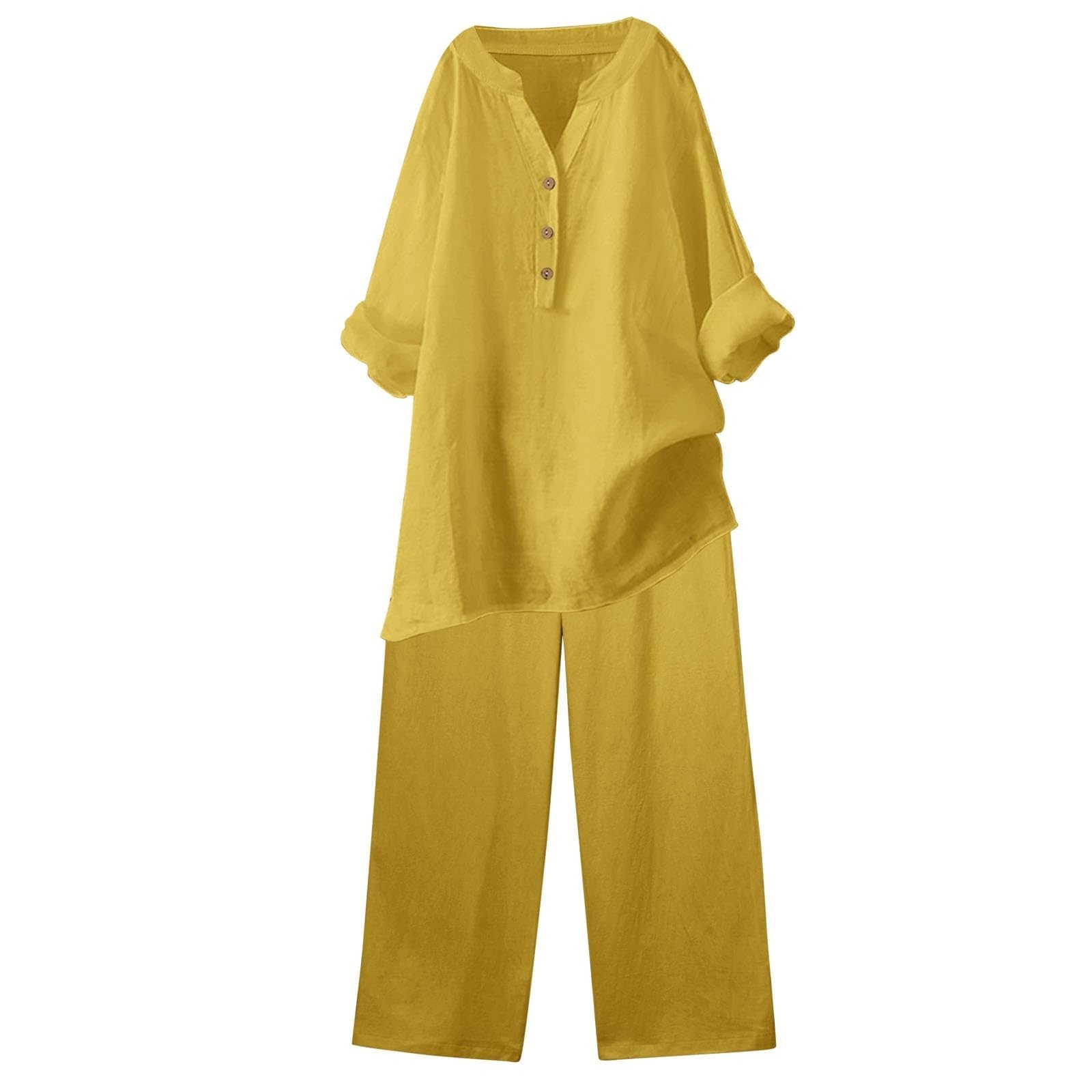 Conjunto de verano para mujer, elegante, traje de pantalón de algodón y