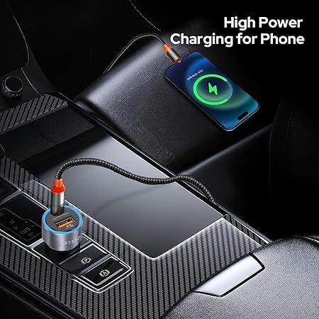 Image of 100w car Charger for Maruti Suzuki Ciaz Sigma Charger High Speed Quick QC 3.0 Smart with 1.2m 3-in-1 Multi Cable Micro USB Android iOS Type-C USB Cable (PD-4IN1, STL.L66)