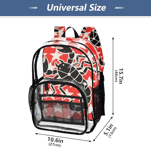 Flat Black Scorpions Stars Red White Clear Backpacks Clear Bookbags For Girls See Through Transparent Heavy Duty For4