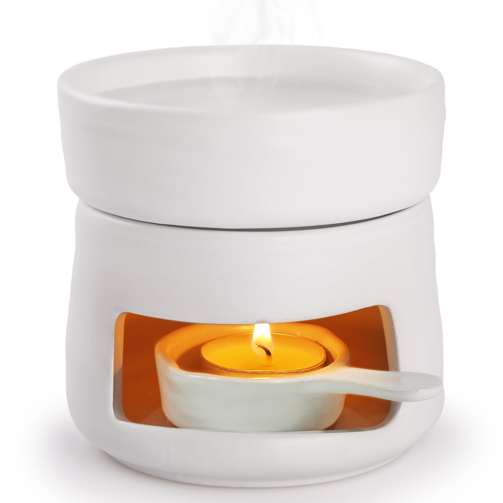 Bighan Wax Melt Burner Ceramic Oil Burner Aroma Diffuser Wax Essential Oil Burner Aromatherapy with Tealight Holder Home Bedroom Decor, White — image 1