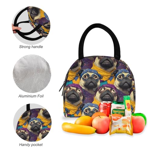 Cute Pugs Print Backpack Set with Lunch Bag, Large Capacity Travel Backpacks and Lunch Box Insulated for Commute Hiking Picnic4