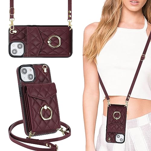 Étui portefeuille iPhone 13 et 14 en cuir microfibre Bourgogne finitions premium