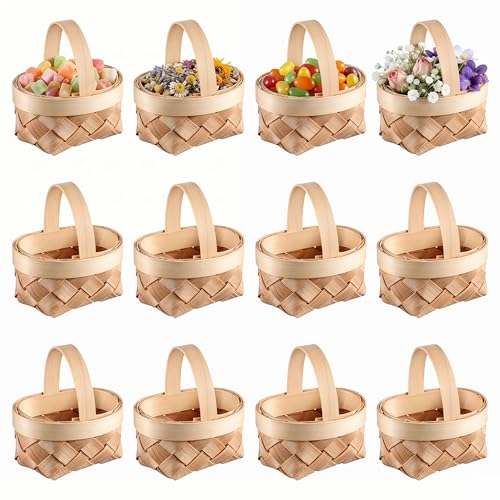 DOITOOL 24 Pack Mini Woven Baskets with Handles Farmhouse Miniature Flower Basket for Home Wedding Party Favors Arts and Crafts School Projects and Photography Props