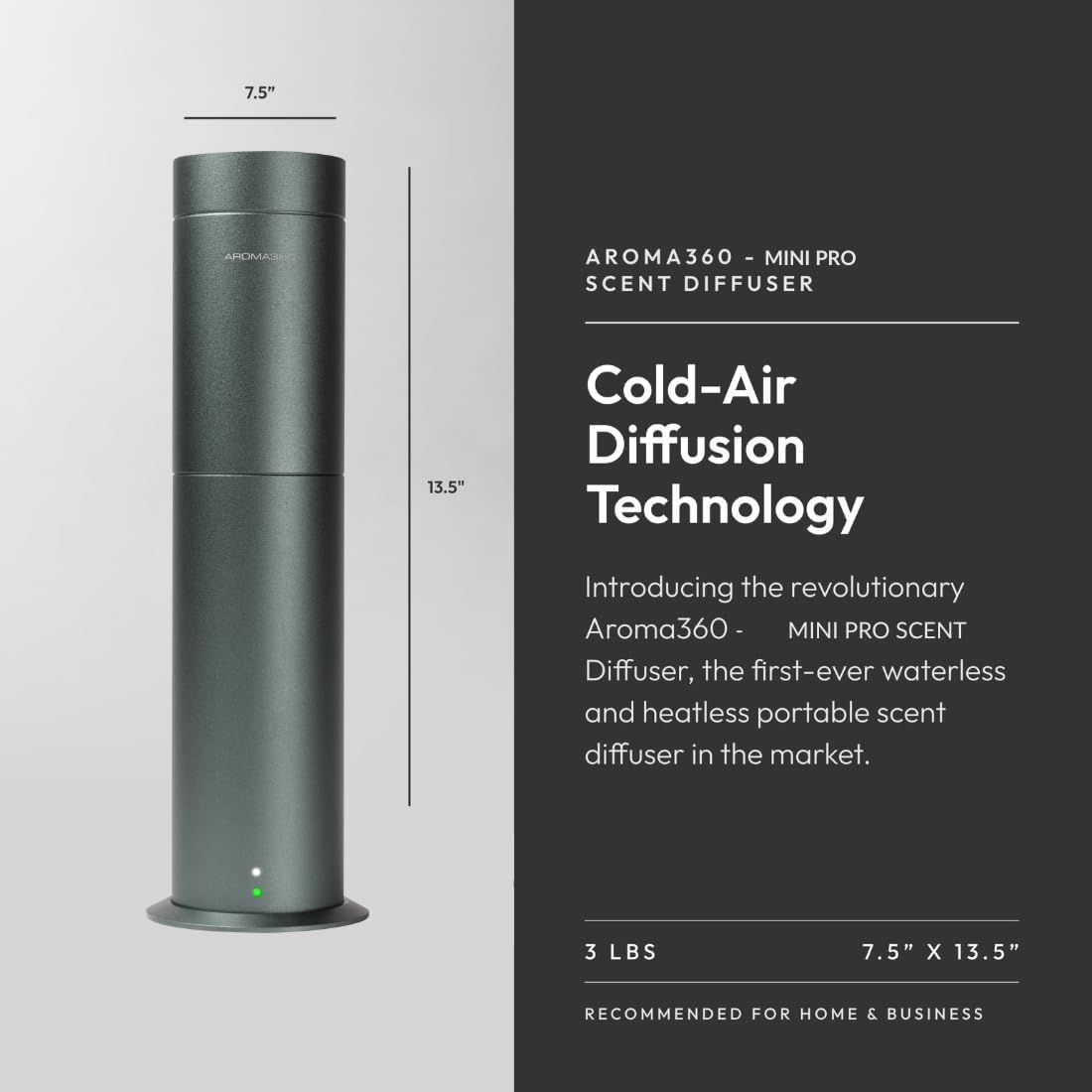 Diagram showing the dimensions of the Aroma360 Mini Pro Scent Diffuser