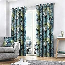 Cortinas Estampadas Flores Fusion Tropical - Par de Cortinas con Ojales, 100% algodón, 117 x 137 cm, Multicolor