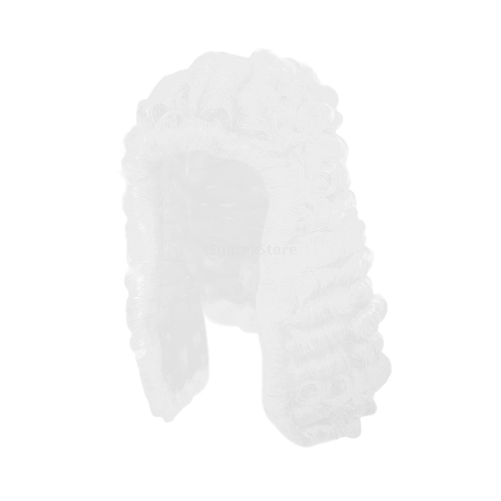 Baoblaze Synthetic Barrister Judge Lawyer Costume Traditional Curled Style With Long Side Sections And Comfortable Suitable for theater historical reenactment, White