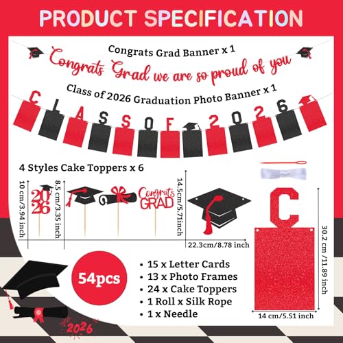 Image of Glitter Black Red Graduation Photo Banner for 2026 Graduation Party Decorations Congrats Grad We are So Proud of You Banner Class of 2026 Picture Banner for 2026 High School Grad Congratulation Party Backdrop Decorations Photo Props